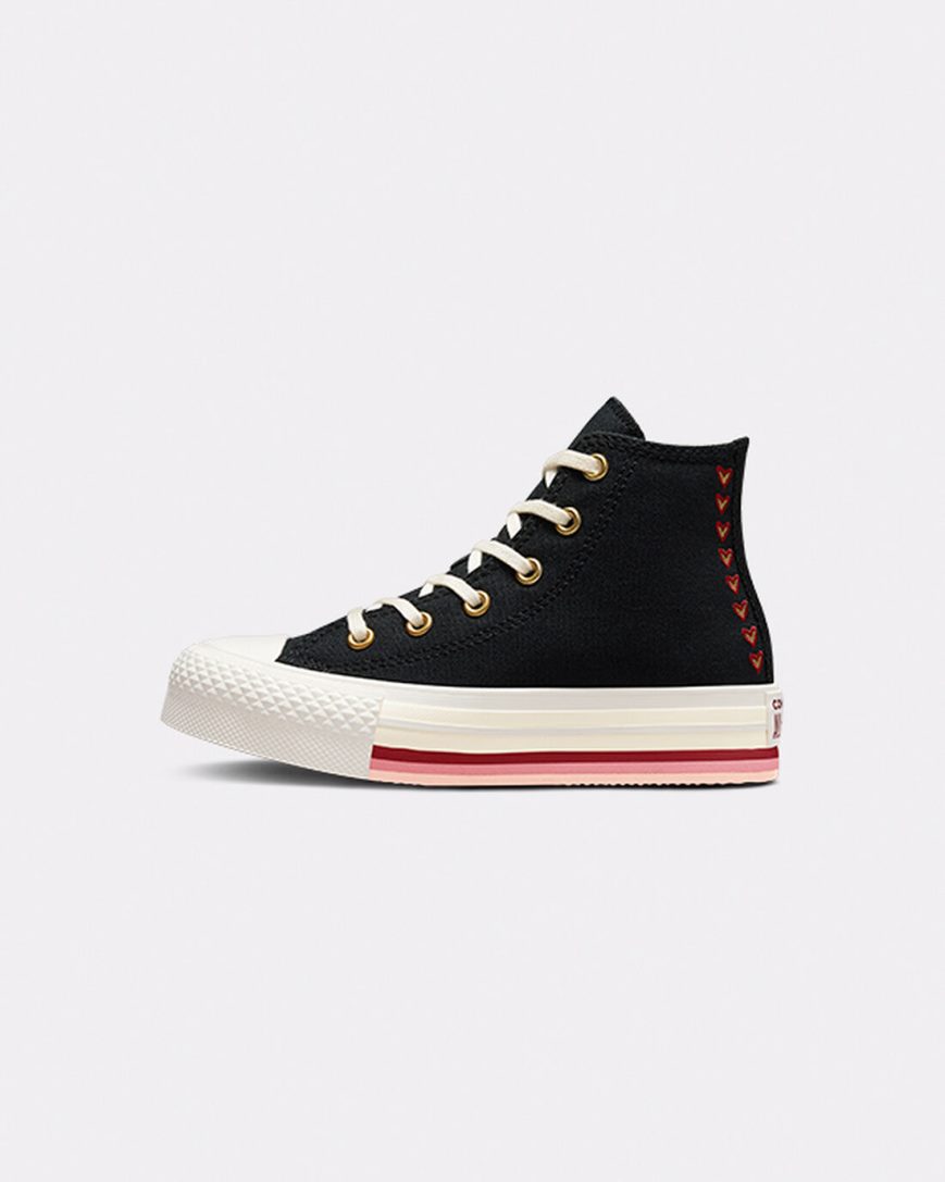 Pantofi Platforma Fete Converse Chuck Taylor All Star Lift Hearts Inalti Negrii | RO PDYXL290